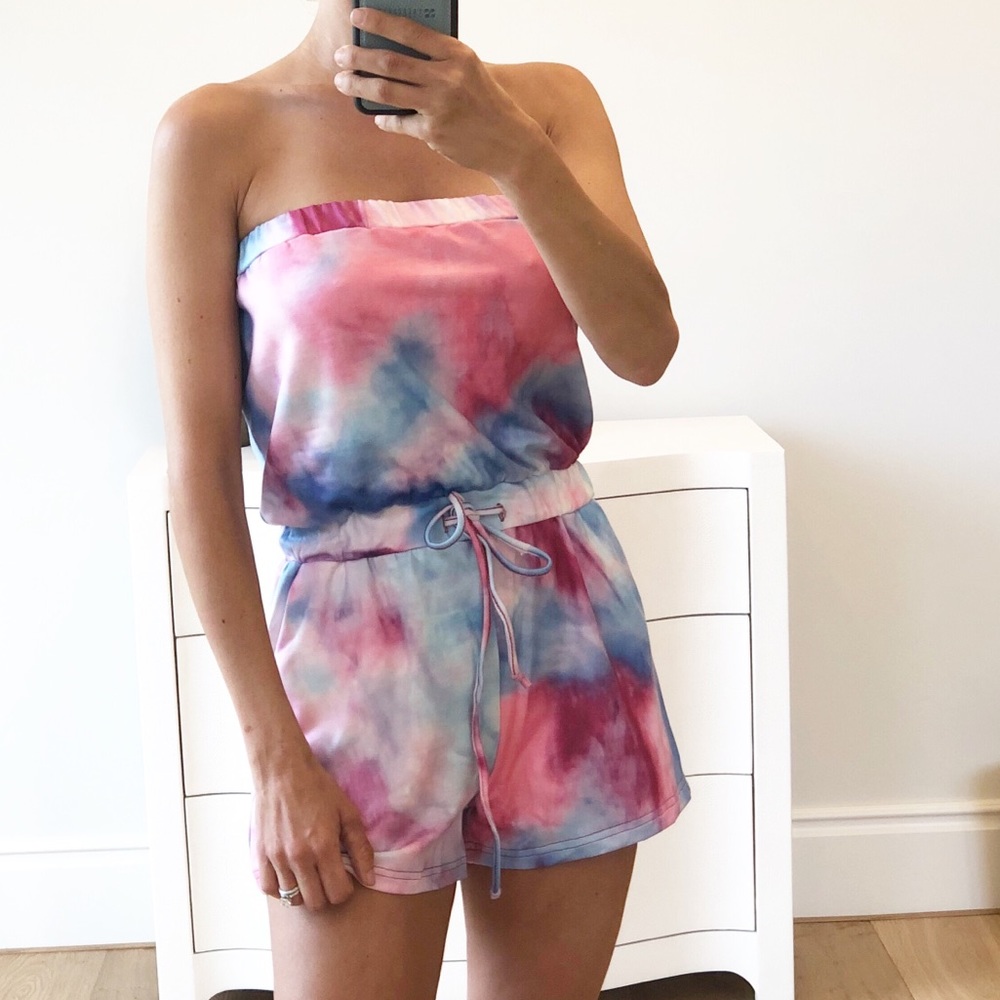 BAHAMAS Pink Tie Dye Strapless Romper - Picture 2 of 7